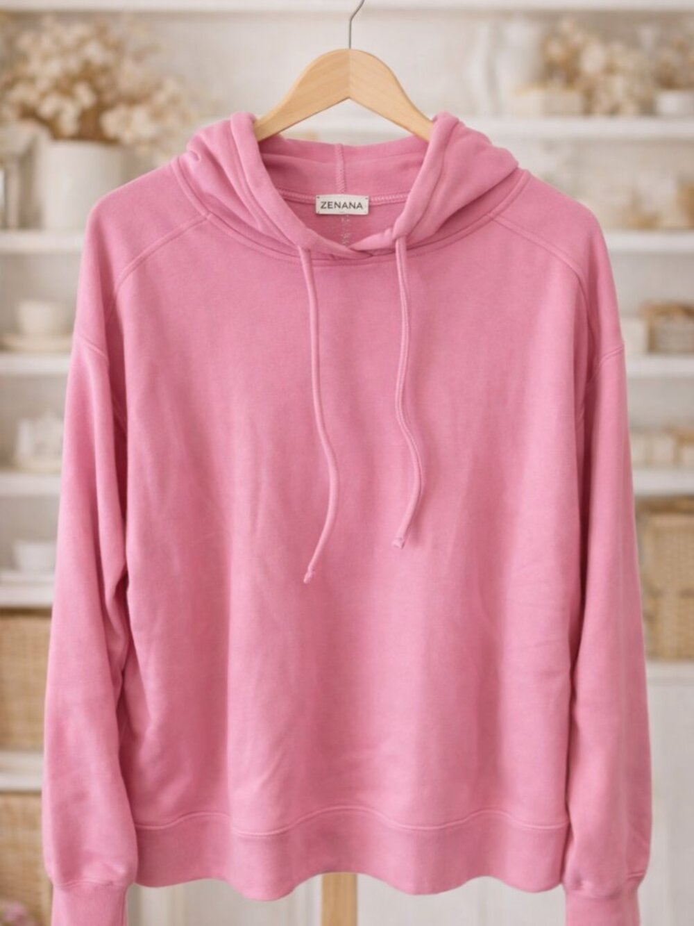 Zenana Pink Hooded Sweatshirt • Size Large • Soft Lightweight Hoodie